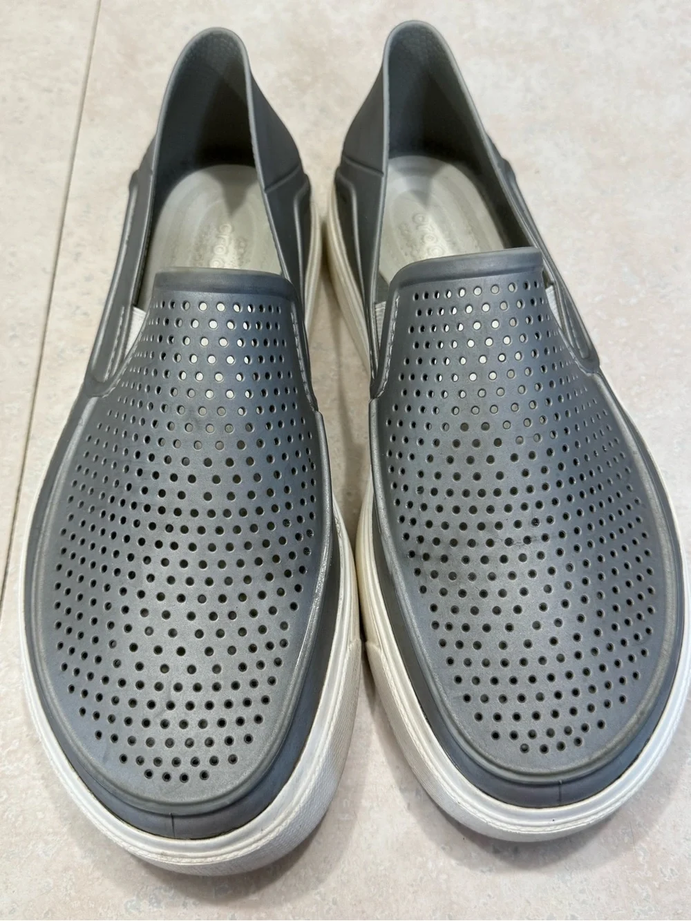 CROCS Women's Slip-On Perforated Flats - Gray with White Sole